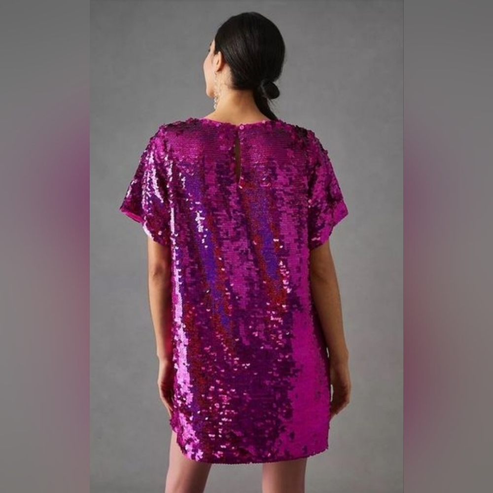 Anthropologie Verb By Pallavi Singhee Pink Sequin Shift Dress PTP 20 Length 35 - Picture 5 of 10